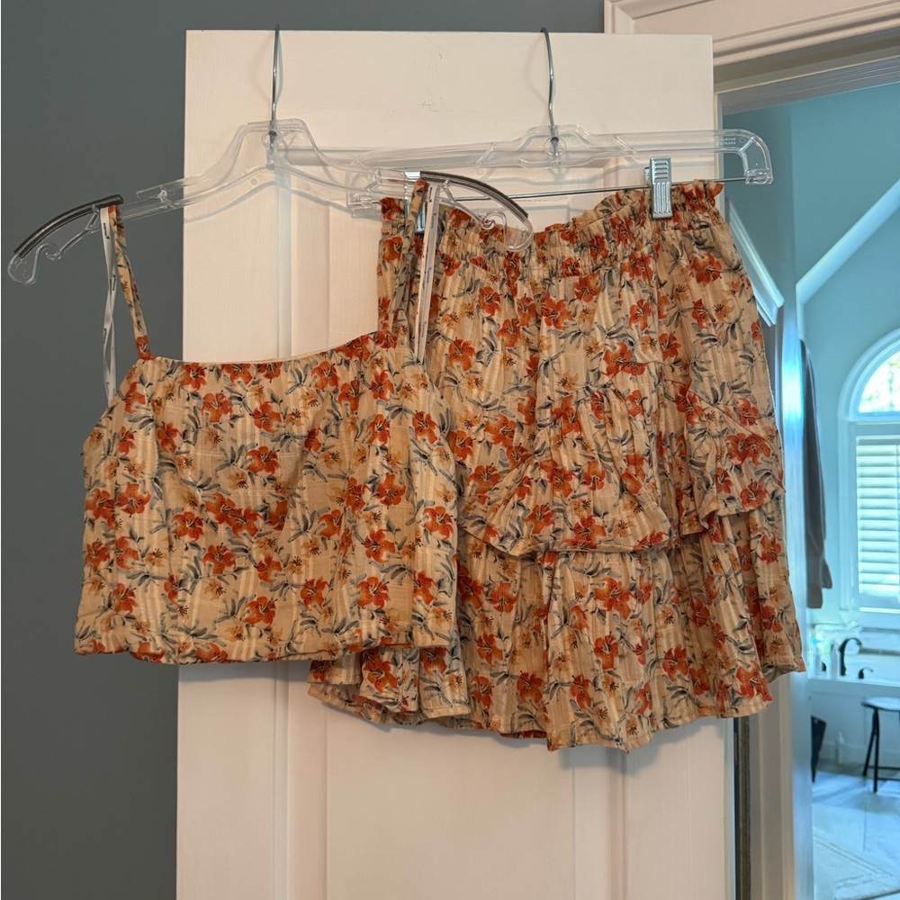 MINKPINK Floral Two-Piece Set in Cream and Orange